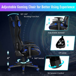 High Back RGB Gaming Chair, Ergonomic Video Game Chair with LED Lights, PVC Leather E-Sport Computer Chair