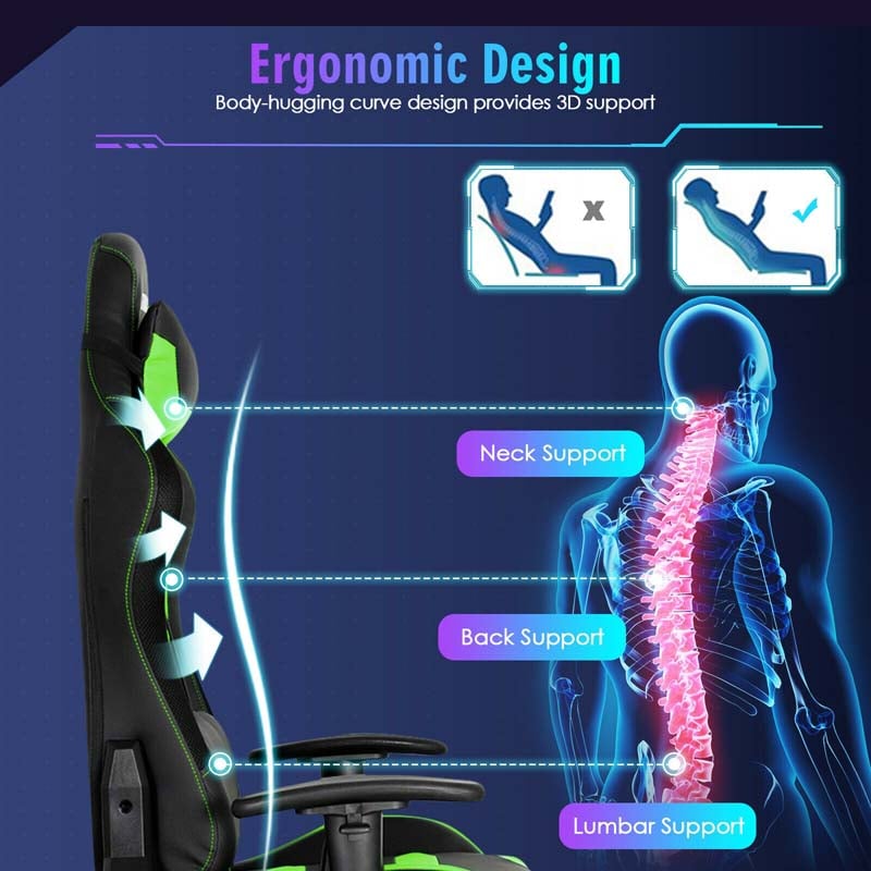 High Back RGB Gaming Chair, Ergonomic Video Game Chair with LED Lights, PVC Leather E-Sport Computer Chair