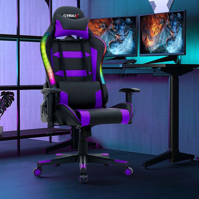 High Back RGB Gaming Chair, Ergonomic Video Game Chair with LED Lights, PVC Leather E-Sport Computer Chair