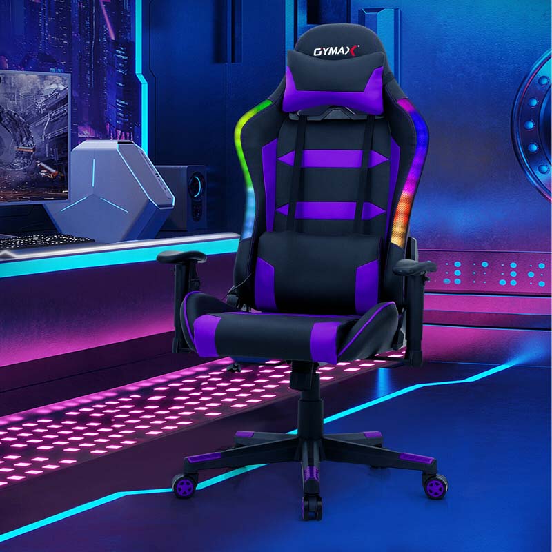 High Back RGB Gaming Chair, Ergonomic Video Game Chair with LED Lights, PVC Leather E-Sport Computer Chair