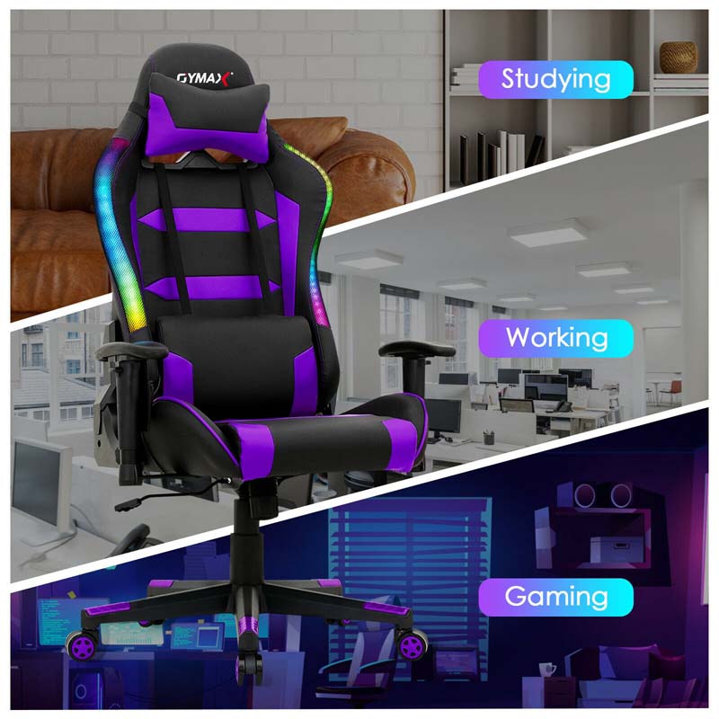 High Back RGB Gaming Chair, Ergonomic Video Game Chair with LED Lights, PVC Leather E-Sport Computer Chair