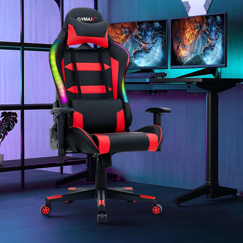 High Back RGB Gaming Chair, Ergonomic Video Game Chair with LED Lights, PVC Leather E-Sport Computer Chair