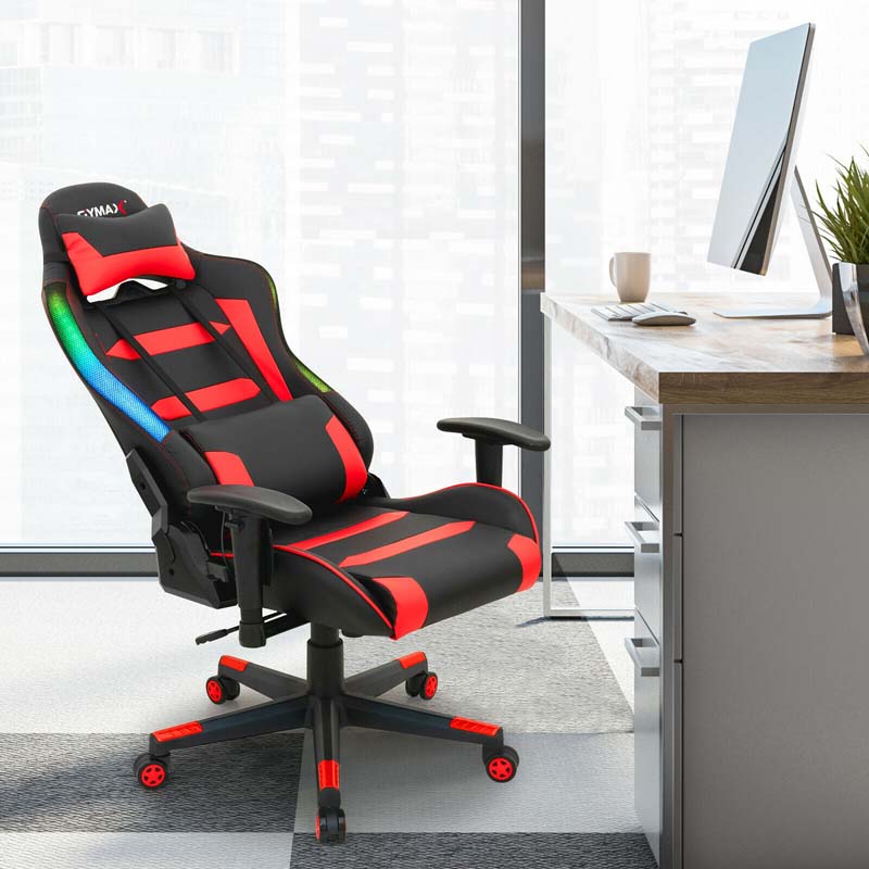 High Back RGB Gaming Chair, Ergonomic Video Game Chair with LED Lights, PVC Leather E-Sport Computer Chair