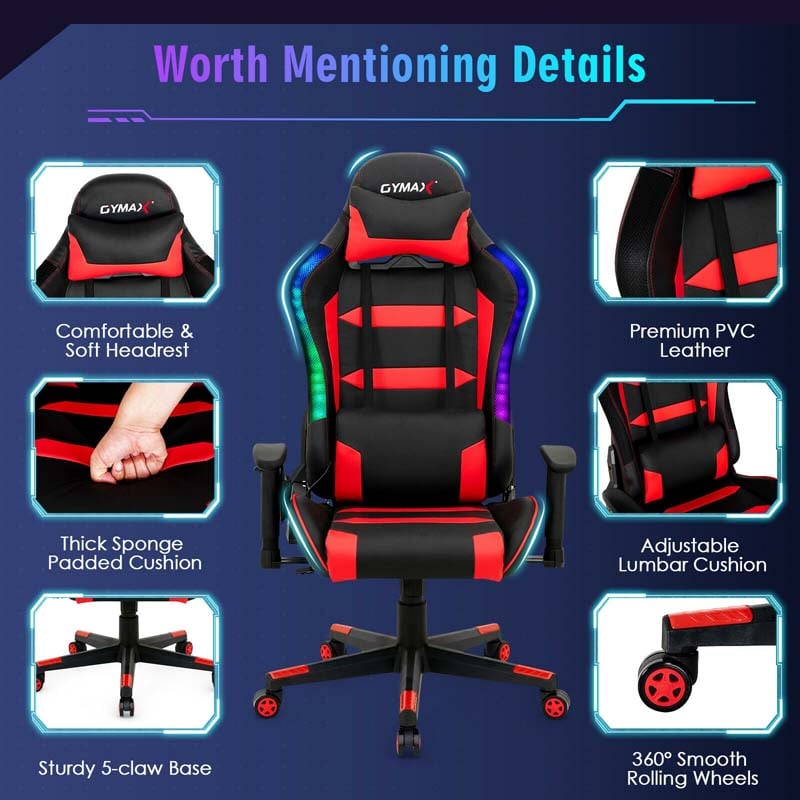 High Back RGB Gaming Chair, Ergonomic Video Game Chair with LED Lights, PVC Leather E-Sport Computer Chair