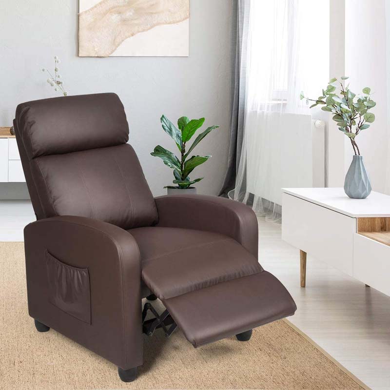 PU Leather Massage Recliner Sofa Modern Recliner Chair Winback Single Sofa with Side Pocket