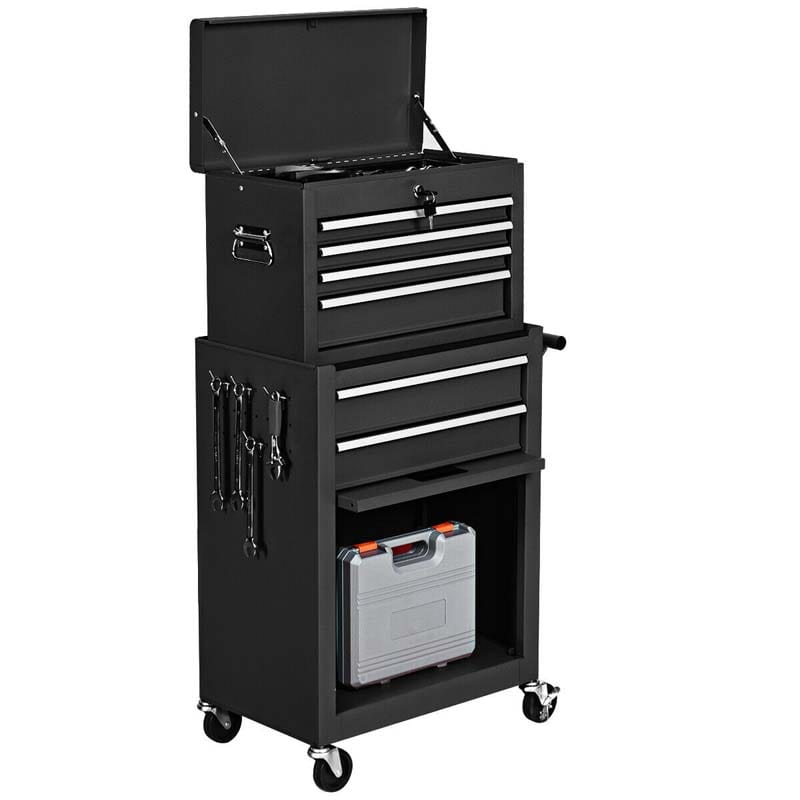 6-Drawer Rolling Tool Chest Removable Tool Storage Cabinet Toolbox Organizer with Sliding Drawers & Lock