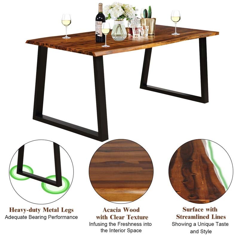 Rustic Acacia Wood Dining Table with Metal Legs, Rectangular Indoor & Outdoor Picnic Table