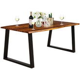 Rustic Acacia Wood Dining Table with Metal Legs, Rectangular Indoor & Outdoor Picnic Table