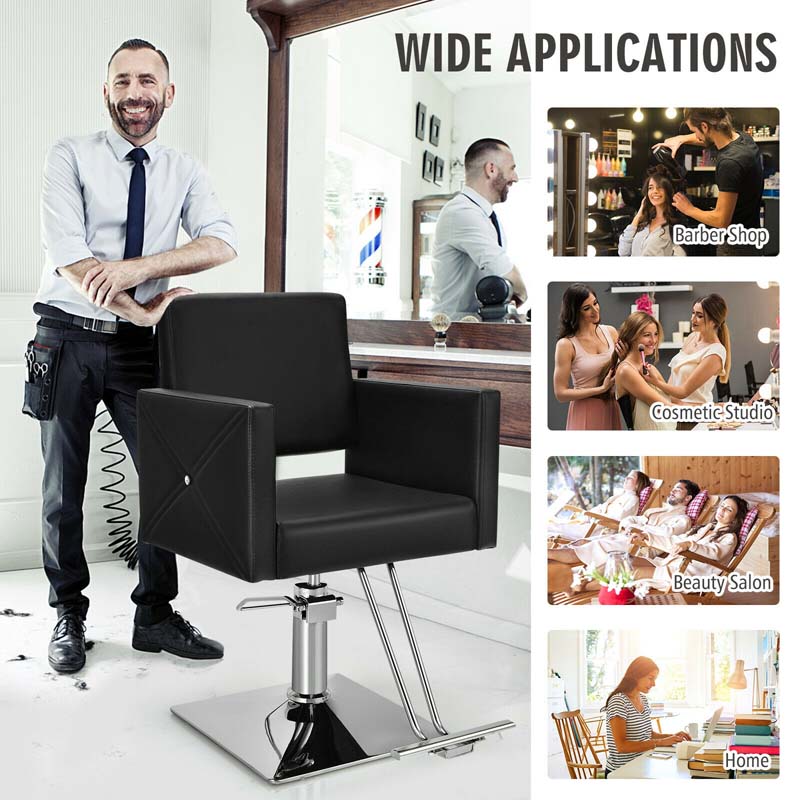 Leather Barber Chair with Adjustable Hydraulic Pump, 360° Swivel Makeup Hair Salon Chair for Hair Stylist