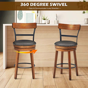 2-Pack 25.5" Wooden Swivel Bar Stools Counter Height Pub Kitchen Dining Chairs with Leather Padded Seat