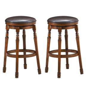 2-Pack 29" Backless Swivel Bar Stools, Solid Wood Leather Counter Height Dining Chairs for Kitchen Pub Cafe