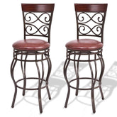 30" Swivel Metal Bar Stools Set of 2, Vintage Upholstered Bar Height Dining Chairs with Back & PU Leather Padded Seat for Pub, Kitchen Island