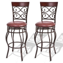 30" Swivel Metal Bar Stools Set of 2, Vintage Upholstered Bar Height Dining Chairs with Back & PU Leather Padded Seat for Pub, Kitchen Island
