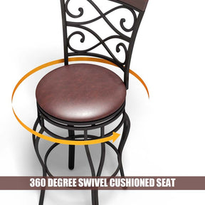 2-Pack 360 Degree Swivel Bar Stools with Back, 30" Vintage Counter Height Stools, Leather Padded Seat Bistro Pub Kitchen Dining Chairs