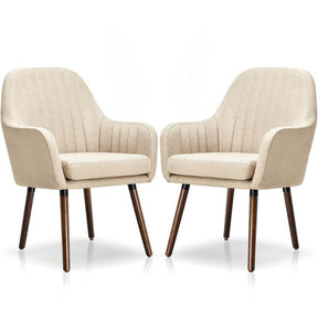 Set of 2 Fabric Dining Chairs, Accent Upholstered Arm Chair with Rubber Wood Legs, Thick Sponge Seat