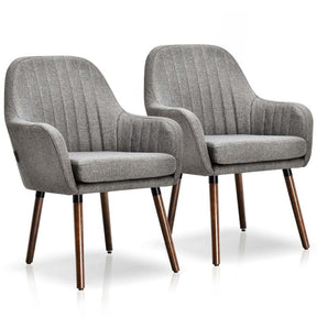 Set of 2 Fabric Dining Chairs, Accent Upholstered Arm Chair with Rubber Wood Legs, Thick Sponge Seat