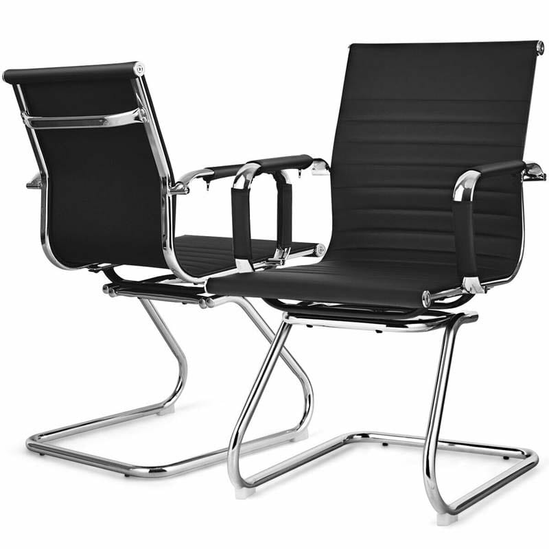 Set of 2 Sled Base Office Chair Heavy Duty Conference Chair PU Leather Guest Chairs for Guest Reception