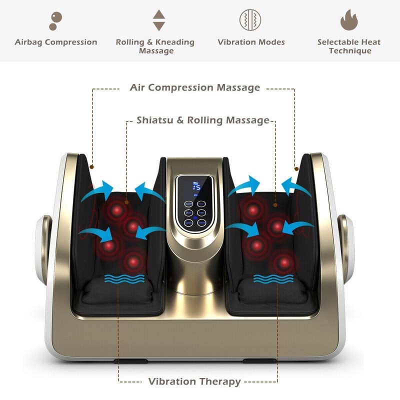 Giantex Shiatsu Foot & Calf Massager W/ Compression Kneading Heating &  Vibrating Black 