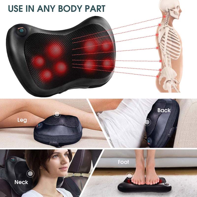  Shiatsu Neck and Back Massager - 8 Heated Rollers Kneading  Massage Pillow for Shoulders, Lower Back, Calf, Legs, Foot - Relaxation  Gifts for Men, Women - Shoulder and Neck Massager Present