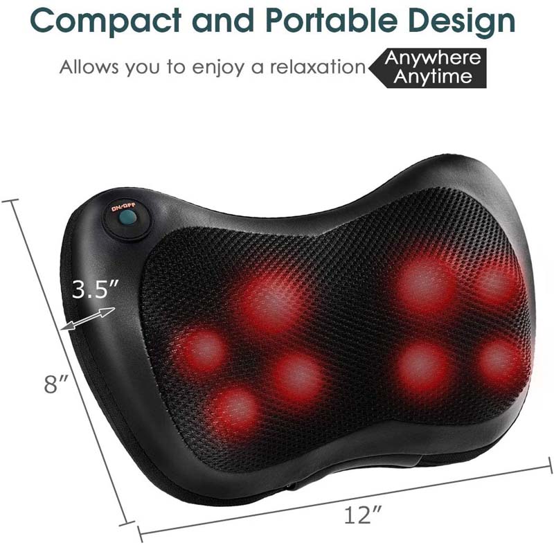 Shiatsu Neck and Back Massager - 8 Heated Rollers Kneading Massage Pillow  for Shoulders, Lower Back, Calf, Legs, Foot - Relaxation Gifts for Men,  Women - Shoulder and Neck Massager Present for