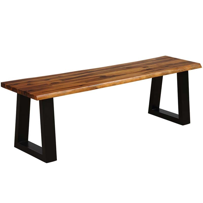 Rustic Solid Acacia Wood Bench with Metal Legs, Patio Dining Bench Outdoor Picnic Bench Seating Chair