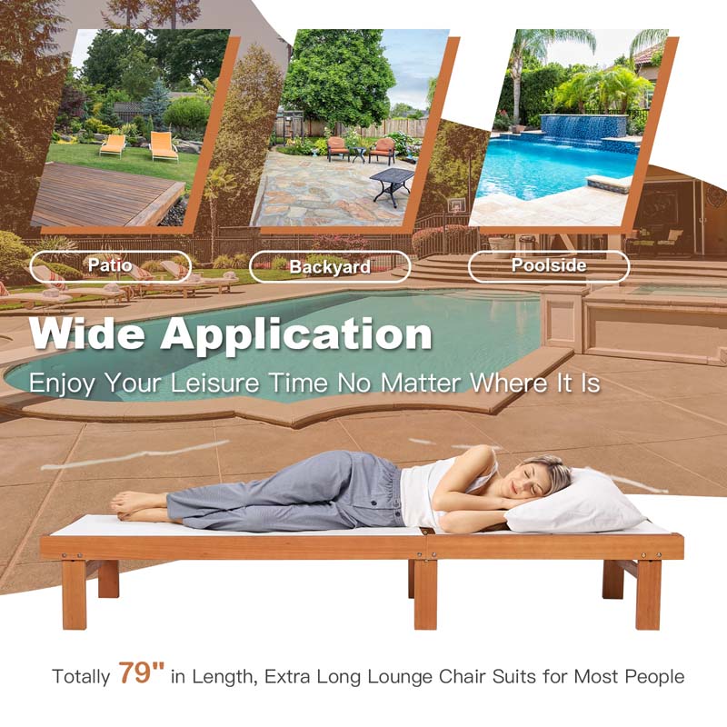 5-Position Wood Outdoor Patio Chaise Lounge Chair Pool Sun Lounger with Breathable Fabric