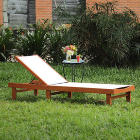 5-Position Wood Outdoor Patio Chaise Lounge Chair Pool Sun Lounger with Breathable Fabric