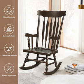 Solid Wood Glossy Finish Rocking Chair, Indoor & Outdoor Rocker for Porch Patio Backyard