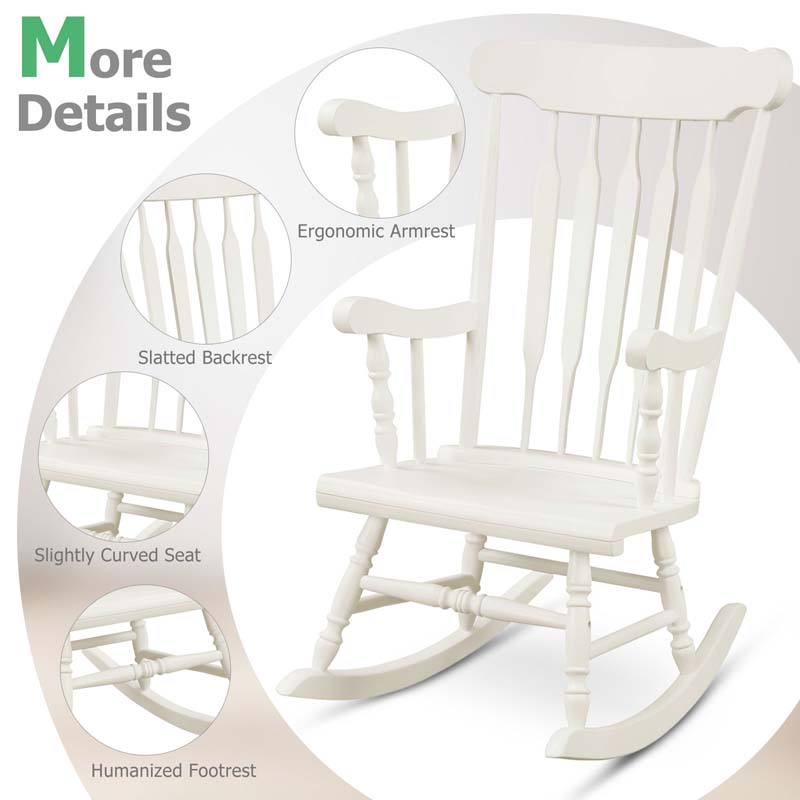 Solid Wood Glossy Finish Rocking Chair, Indoor & Outdoor Rocker for Porch Patio Backyard