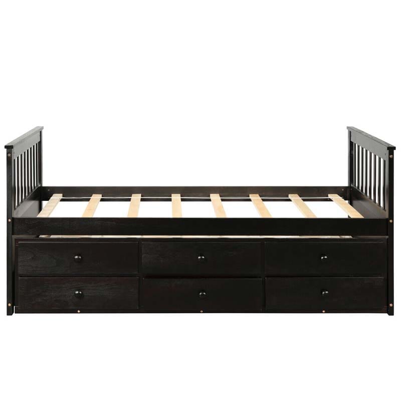 Twin Captain's Bed with Trundle Bed, Storage Daybed with 3 Drawers, Wooden Platform Bed for Kids Guests Sleepovers