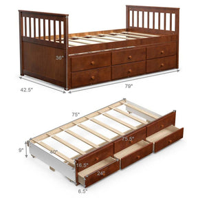 Canada Only - Twin Captain's Bed with Trundle Bed with 3 Storage Drawers