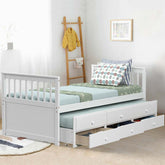 Twin Captain's Bed with Trundle Bed, Storage Daybed with 3 Drawers, Wooden Platform Bed for Kids Guests Sleepovers