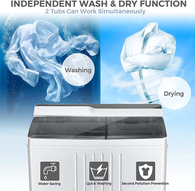 17.6 LBS Portable Washing Machine, Twin Tub Spin Top Load Washer Dryer  Combo for RV Dorm Apartment