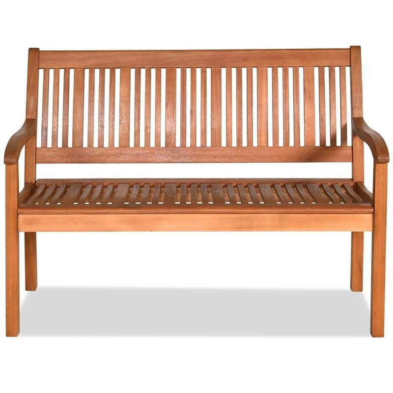 2-Person Eucalyptus Wood Garden Bench Outdoor Park Patio Large Loveseat Chair with Curved Backrest & Wide Armrest