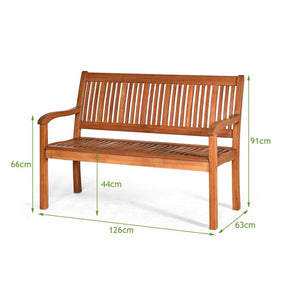 2-Person Eucalyptus Wood Garden Bench Outdoor Park Patio Large Loveseat Chair with Curved Backrest & Wide Armrest