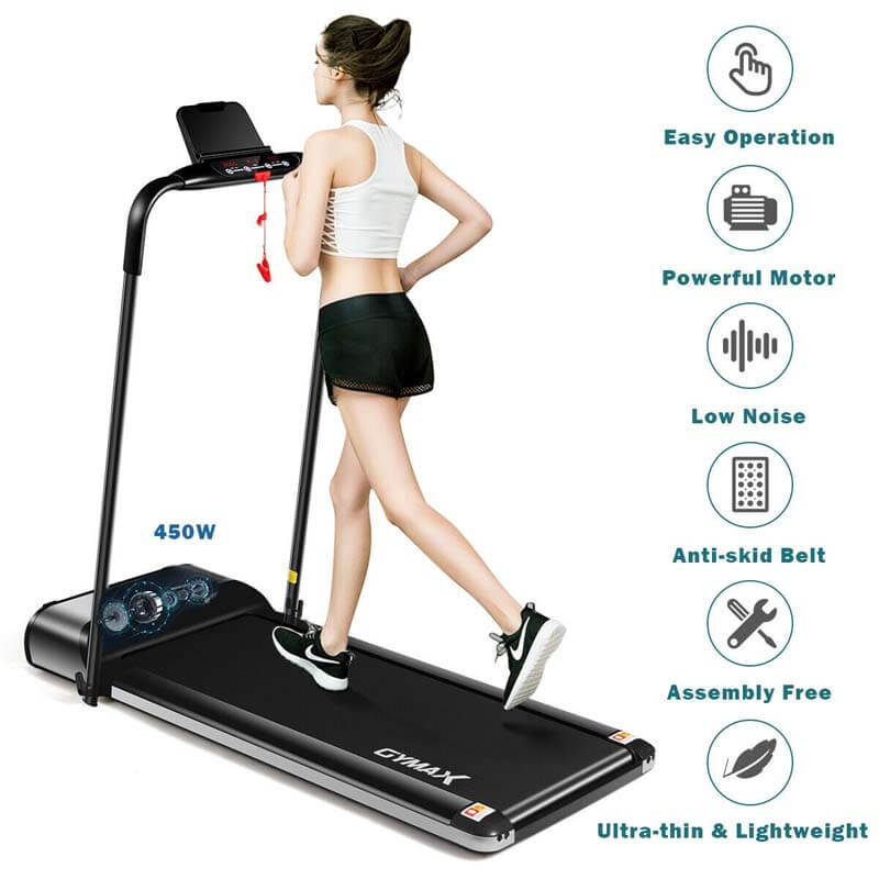 Ultra-thin Folding Treadmill, Compact Electric Motorized Exercise Running Machine with LCD Monitor Low Noise