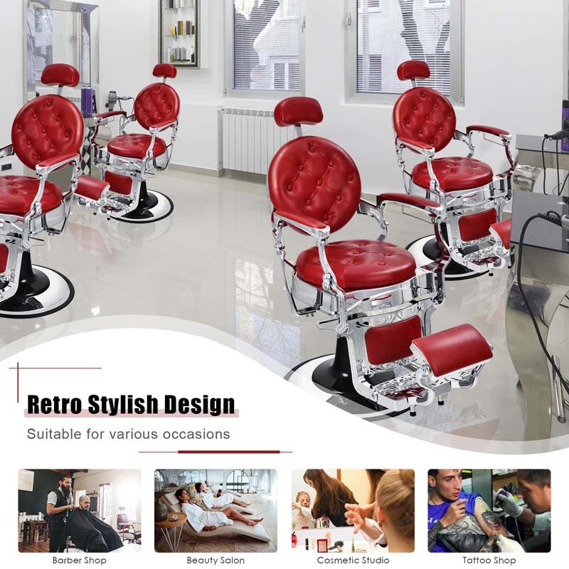 Vintage Barber Chair Height Adjustable Hairdressing Chair, 360° Swivel Reclining Makeup Hair Salon Chair for Hair Stylist