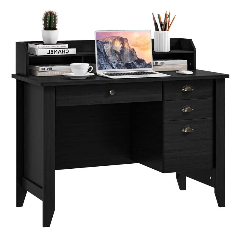 48" Vintage Home Office Desk, Executive Computer Desk Study Desk with 4 Storage Drawers & Hutch