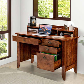 48" Vintage Home Office Desk, Executive Computer Desk Study Desk with 4 Storage Drawers & Hutch