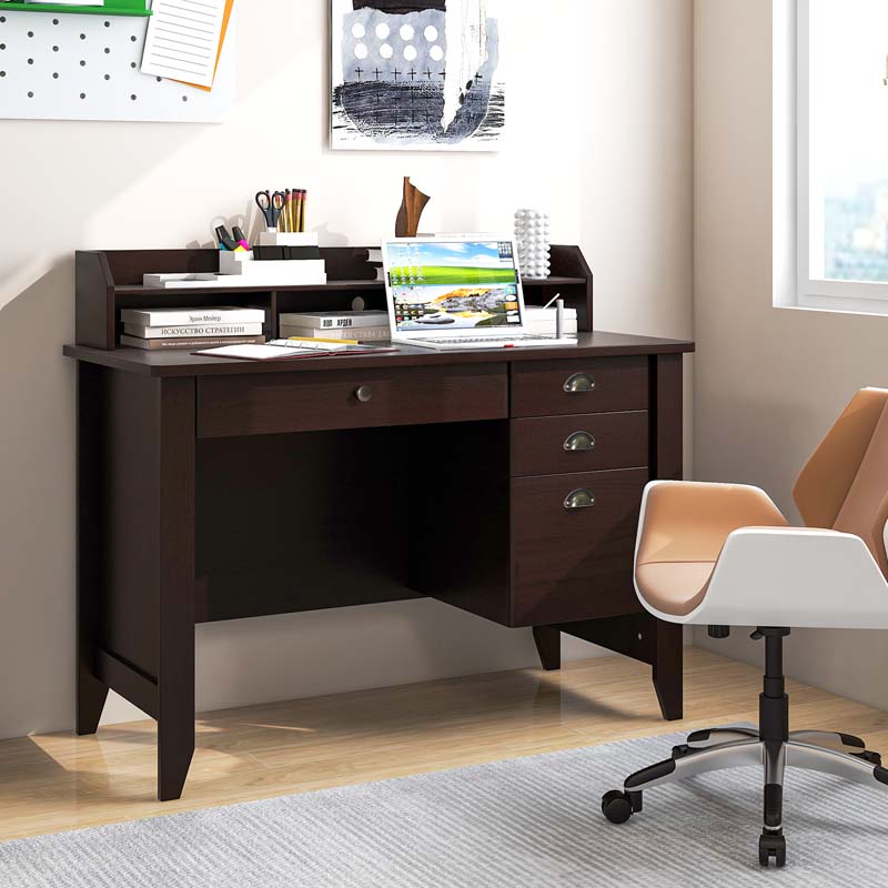 Costway Kids Wooden Study Desk & Chair Writing Table w/Drawer Storage  Cabinet Brown