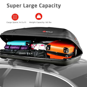 14 Cubic Feet Cargo Box, Waterproof Rooftop Cargo Carrier with Car Trunk Organizer, Heavy Duty Roof Storage Box