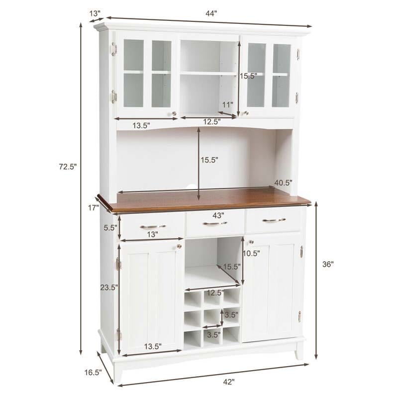 Wood Buffet Hutch Cabinet Kitchen Hutch Sideboard Kitchenware Server with 3 Large Drawers & 9 Wine Grids