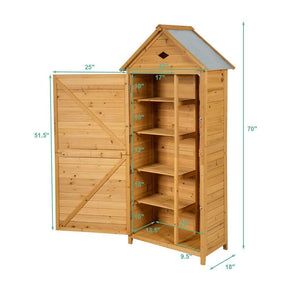 70" Wood Outdoor Storage Shed Lockable Garden Tools Storage Cabinet with 5 Shelves, Galvanized Sheet Roof
