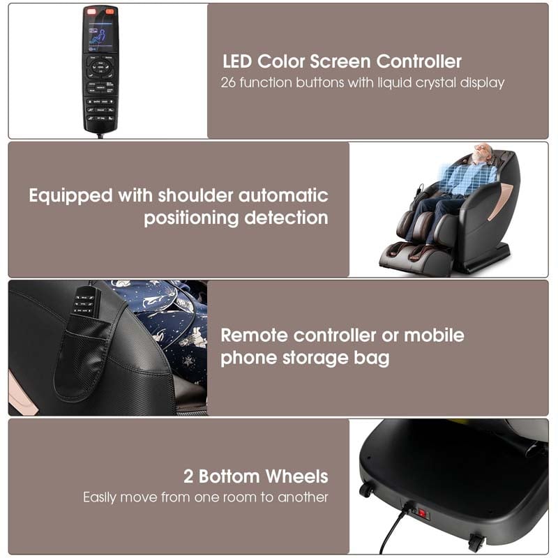 SL-Track Zero Gravity Full Body Massage Chair Recliner with Heating Therapy, LED Color Screen & Voice Control