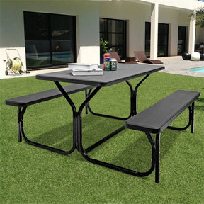 Outdoor Picnic Table Bench Set, All-Weather Dining Table Set, Metal Base Wood-Like Texture, Large Camping Table for Lawn Garden Backyard