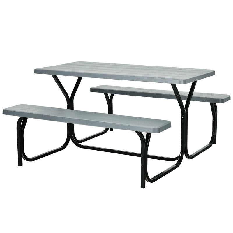 Outdoor Picnic Table Bench Set, All-Weather Dining Table Set, Metal Base Wood-Like Texture, Large Camping Table for Lawn Garden Backyard