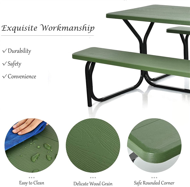 Canada Only - All Weather Outdoor Picnic Table Bench Set with Metal Base