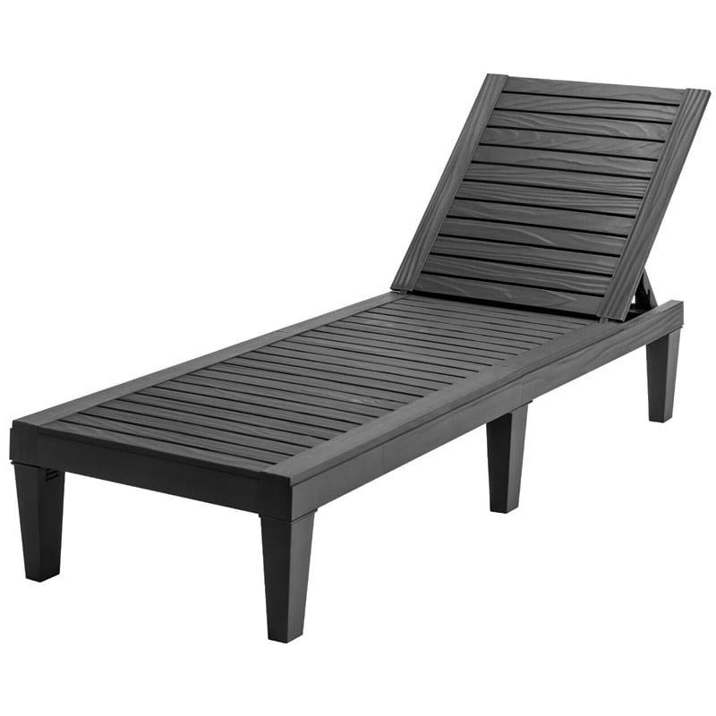 Outdoor Chaise Lounge Chair Patio Recliner, Adjustable with 5 Positions, Wood Texture Design, Waterproof, Easy to Assemble