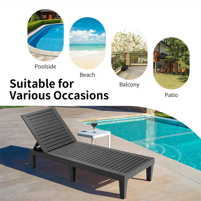 Outdoor Chaise Lounge Chair Patio Recliner, Adjustable with 5 Positions, Wood Texture Design, Waterproof, Easy to Assemble