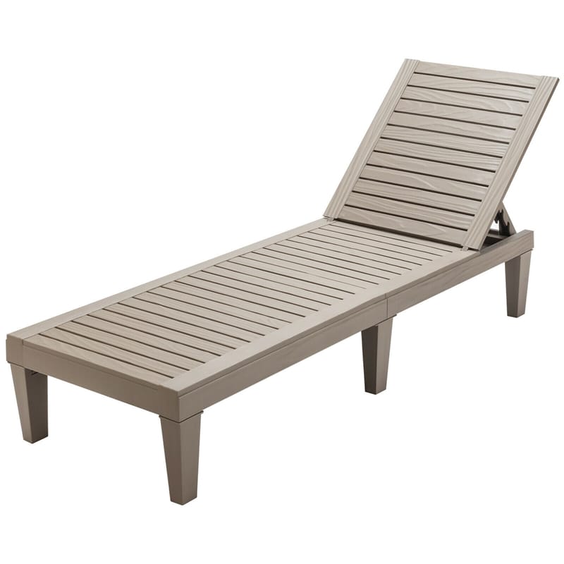 Outdoor Chaise Lounge Chair Patio Recliner, Adjustable with 5 Positions, Wood Texture Design, Waterproof, Easy to Assemble